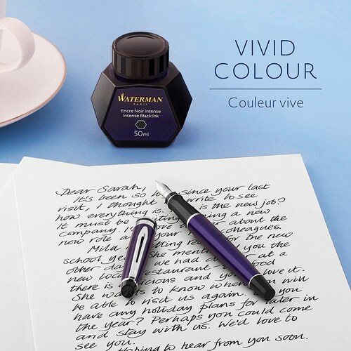 Waterman Botella de tinta para plumas estilográficas, 50 ml, Botella de tinta, Negro intenso,
