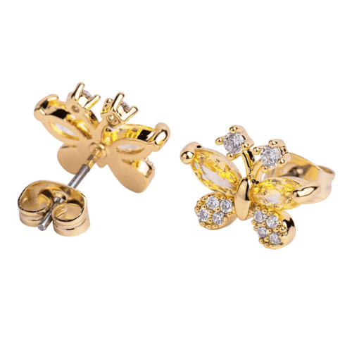 GIALLO | Aretes de Oro amarillo de 14K para mujer, broquel decorado con  Mariposas, Joyería 100% mexicana