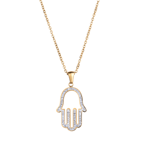 LuckyLy Collares de Mujer con Mano de Fátima , Cadena con Dije, Acero Inoxidable con Baño de Oro 18k y Zirconia Cúbica - Modelo Hamsa