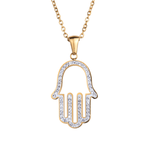 LuckyLy Collares de Mujer con Mano de Fátima , Cadena con Dije, Acero Inoxidable con Baño de Oro 18k y Zirconia Cúbica - Modelo Hamsa
