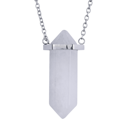LuckyLy Collar para Mujer de Cuarzo Blanco , Cadena de Acero Inoxidable con Dije de Piedra Natural - Modelo Orly