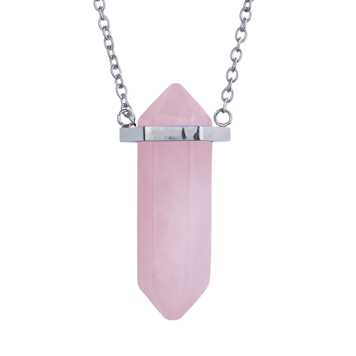 LuckyLy Collar para Mujer de Cuarzo Rosa , Cadena de Acero Inoxidable con Dije de Piedra Natural - Modelo Orly