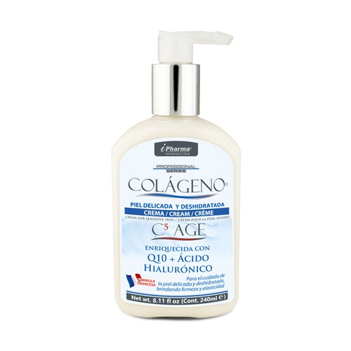 Crema con péptidos de Colágeno de tipo I, III, IIV, VII y XVII enriquecido con Ácido Hialurónico, Q10 colágeno C5 AGE  240 ml I Pharma  .