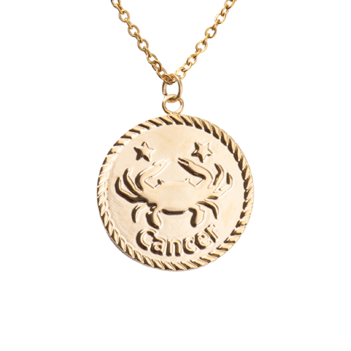 LuckyLy Collar Oro 18k de Horóscopo con Dije de Signo Zodiacal Cáncer , Cadena de Acero Inoxidable con Baño de Oro 18k - Modelo Astra