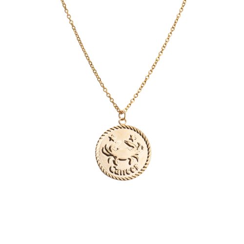 LuckyLy Collar Oro 18k de Horóscopo con Dije de Signo Zodiacal Cáncer , Cadena de Acero Inoxidable con Baño de Oro 18k - Modelo Astra