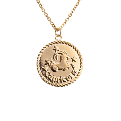 LuckyLy Collar Oro 18k de Horóscopo con Dije de Signo Zodiacal Capricornio , Cadena de Acero Inoxidable con Baño de Oro 18k - Modelo Astra