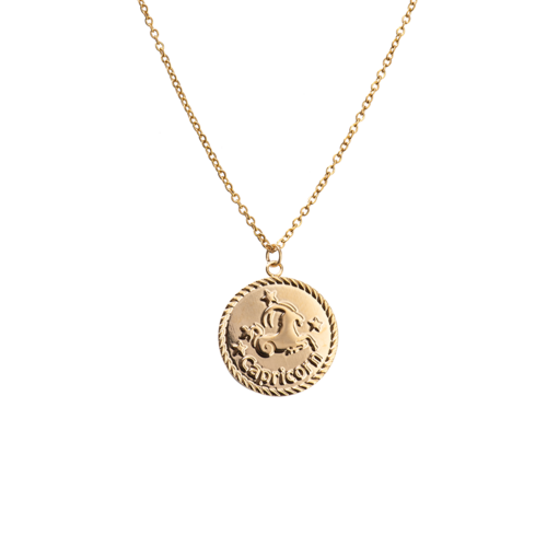 LuckyLy Collar Oro 18k de Horóscopo con Dije de Signo Zodiacal Capricornio , Cadena de Acero Inoxidable con Baño de Oro 18k - Modelo Astra