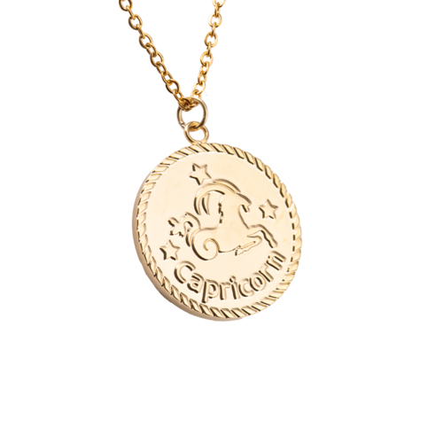LuckyLy Collar Oro 18k de Horóscopo con Dije de Signo Zodiacal Capricornio , Cadena de Acero Inoxidable con Baño de Oro 18k - Modelo Astra