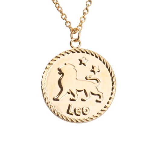 LuckyLy Collar Oro 18k de Horóscopo con Dije de Signo Zodiacal Leo, Cadena de Acero Inoxidable con Baño de Oro 18k - Modelo Astra