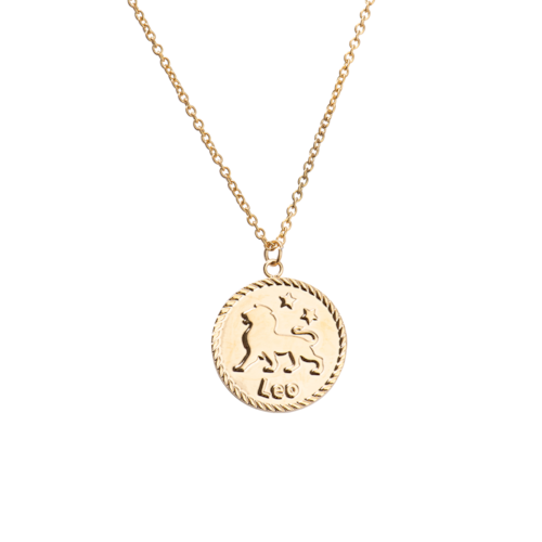 LuckyLy Collar Oro 18k de Horóscopo con Dije de Signo Zodiacal Leo, Cadena de Acero Inoxidable con Baño de Oro 18k - Modelo Astra