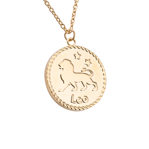 LuckyLy Collar Oro 18k de Horóscopo con Dije de Signo Zodiacal Leo, Cadena de Acero Inoxidable con Baño de Oro 18k - Modelo Astra