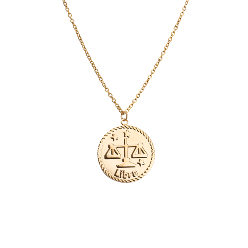 LuckyLy Collar Oro 18k de Horóscopo con Dije de Signo Zodiacal Libra , Cadena de Acero Inoxidable con Baño de Oro 18k - Modelo Astra