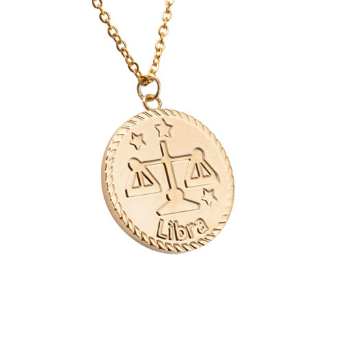 LuckyLy Collar Oro 18k de Horóscopo con Dije de Signo Zodiacal Libra , Cadena de Acero Inoxidable con Baño de Oro 18k - Modelo Astra