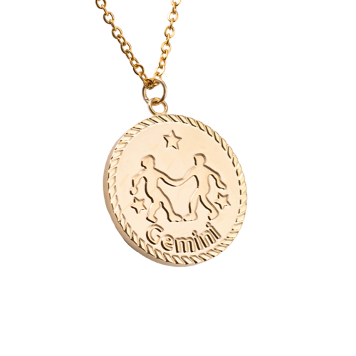 LuckyLy Collar Oro 18k de Horóscopo con Dije de Signo Zodiacal Géminis , Cadena de Acero Inoxidable con Baño de Oro 18k - Modelo Astra