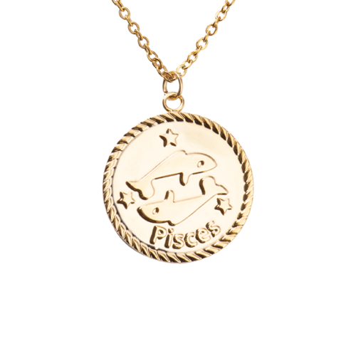 LuckyLy Collar Oro 18k de Horóscopo con Dije de Signo Zodiacal Piscis, Cadena de Acero Inoxidable con Baño de Oro 18k - Modelo Astra