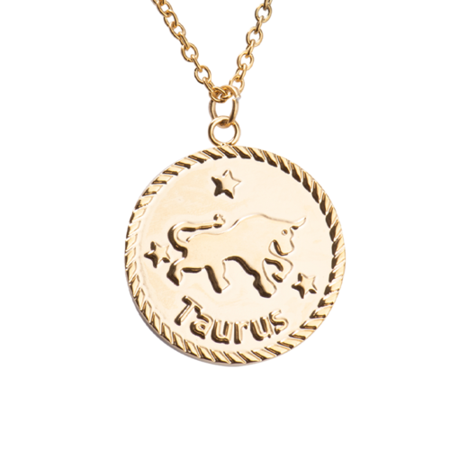 LuckyLy Collar Oro 18k de Horóscopo con Dije de Signo Zodiacal Tauro , Cadena de Acero Inoxidable con Baño de Oro 18k - Modelo Astra