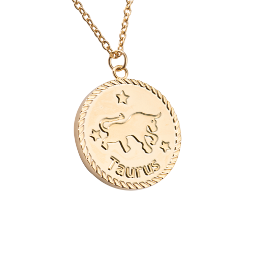 LuckyLy Collar Oro 18k de Horóscopo con Dije de Signo Zodiacal Tauro , Cadena de Acero Inoxidable con Baño de Oro 18k - Modelo Astra