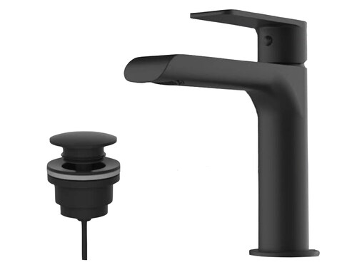 Llave Monomando Premium Para Lavabo Marca Teorema Modelo Xs Acabado Negro