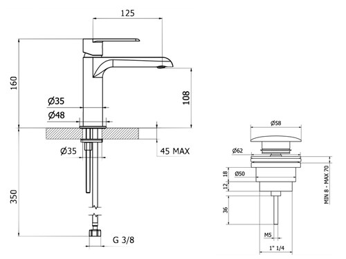 Llave Monomando Premium Para Lavabo Marca Teorema Modelo Xs Acabado Negro