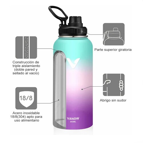 Termo Vaso-botella Acero Inoxidablecon Fría/caliente 1Ltro. Verde