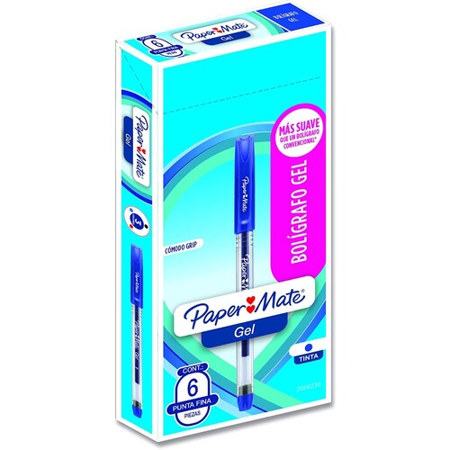 Bolígrafo De Gel Paper Mate, Punto Fino, Azul, 6 piezas