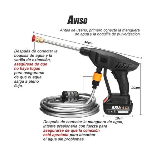 Pistola De Lavado De Coche Inalámbrico Alta Presión 2 Pilas