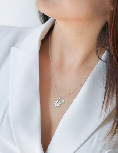 Dije de la Suerte con Trébol de Plata con Amazonita y Cadena de Plata Incluida por Anante Joyería