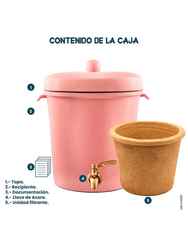 Ecofiltro Purificador Dispensador y Filtro de Agua Cerámica Mediano (8 L) Edición Especial Coral