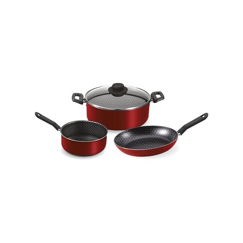 Ecko 68578- Batería de cocina de 4 piezas classic, rojo .