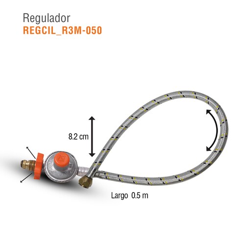 Regulador gas lp baja presion r3 c/manguera 50 cm conex giratoria ingusa 