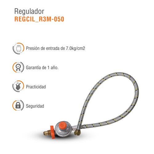 Regulador gas lp baja presion r3 c/manguera 50 cm conex giratoria ingusa 