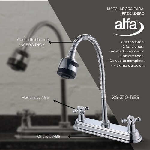 Llave Mezcladora Fregadero Tarja Cocina Cruzeta 2 Funciones