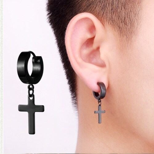 4 Pares de Pendientes de Cruz Acero Inoxidable para Hombre