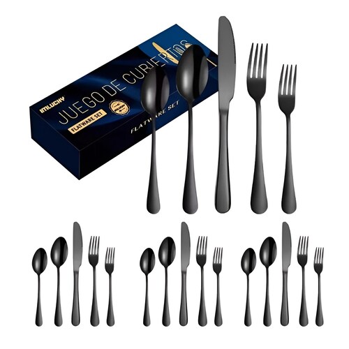 Juego De Cubierto, Acero Inoxidable  20 Piezas Negro
