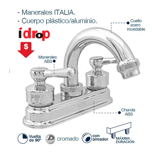Llave Mezcladora Lavabo Cuerpo Plastico Aluminio Economica