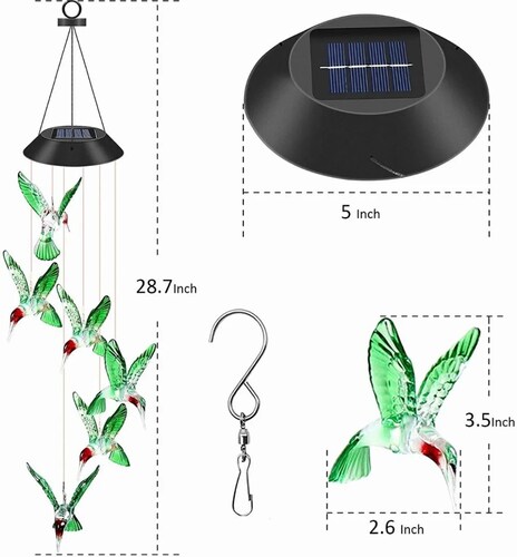 Colibríes Carillón Viento Solar Lámpara Led Exterior