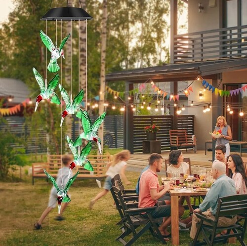 Colibríes Carillón Viento Solar Lámpara Led Exterior