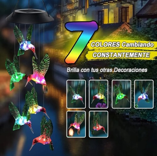 Colibríes Carillón Viento Solar Lámpara Led Exterior