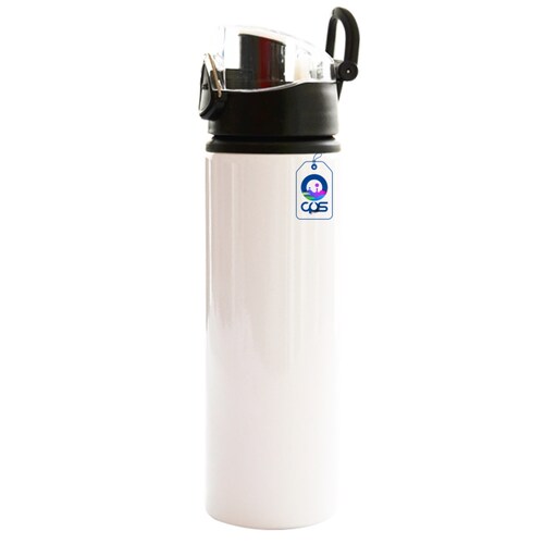 Botella blanca con botón y seguro para sublimar de 750 ml..