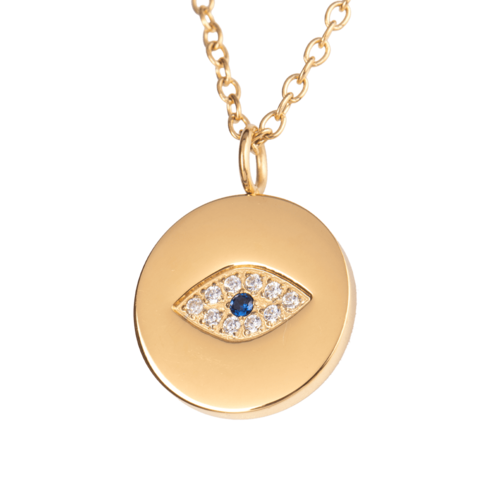 LuckyLy Collar para Mujer con Dije de Ojo Turco Protector , Cadena de Acero Inoxidable Mujer con Baño de Oro 18k y Zirconia Cúbica - Modelo Fara