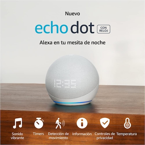 Nuevo Echo Dot Con Reloj Integrado 5ta Generación 2022 Bocina Inteligente Con Alexa Blanco.