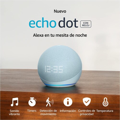 Nuevo Echo Dot Con Reloj Integrado 5ta Generación 2022 Bocina Inteligente Con Alexa Azul