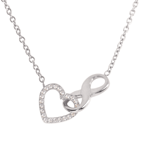 LuckyLy Collar para Mujer con Dije de Corazón e Infinito con Zirconia Cúbica , Cadena de Acero Inoxidable Mujer Color Plata - Modelo Nia