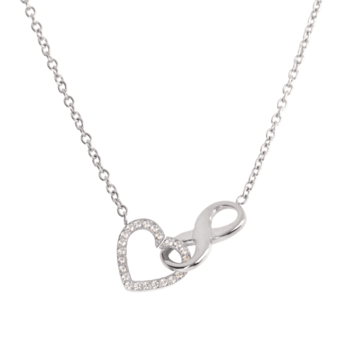 LuckyLy Collar para Mujer con Dije de Corazón e Infinito con Zirconia Cúbica , Cadena de Acero Inoxidable Mujer Color Plata - Modelo Nia