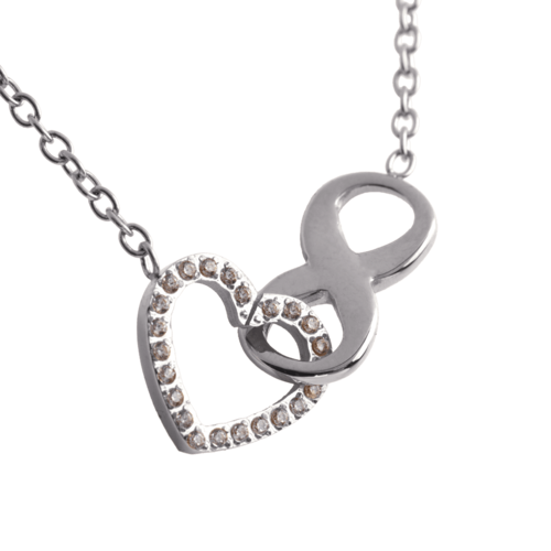 LuckyLy Collar para Mujer con Dije de Corazón e Infinito con Zirconia Cúbica , Cadena de Acero Inoxidable Mujer Color Plata - Modelo Nia