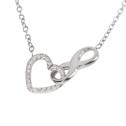 LuckyLy Collar para Mujer con Dije de Corazón e Infinito con Zirconia Cúbica , Cadena de Acero Inoxidable Mujer Color Plata - Modelo Nia