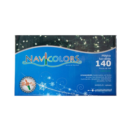 Serie de Luces Led Blanca Cálida 140 Focos 8 Funciones Cable Verde 6.3 m