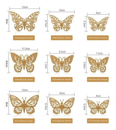 144 pcs Decoracion Mariposas 3D Para Pared Color Dorado