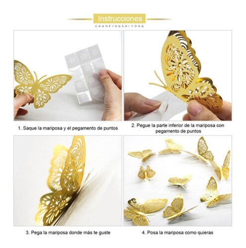 144 pcs Decoracion Mariposas 3D Para Pared Color Dorado