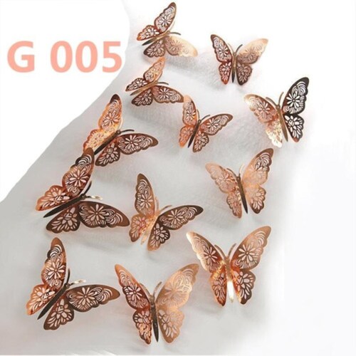 144 pcs Decoracion Mariposas 3D Para Pared Color Oro Rosa